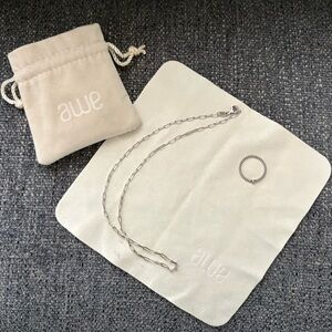 AWE INSPIRED STERLING SILVER DIAMOND BEAD RING AND PAPERCLIP NECKLACE SET